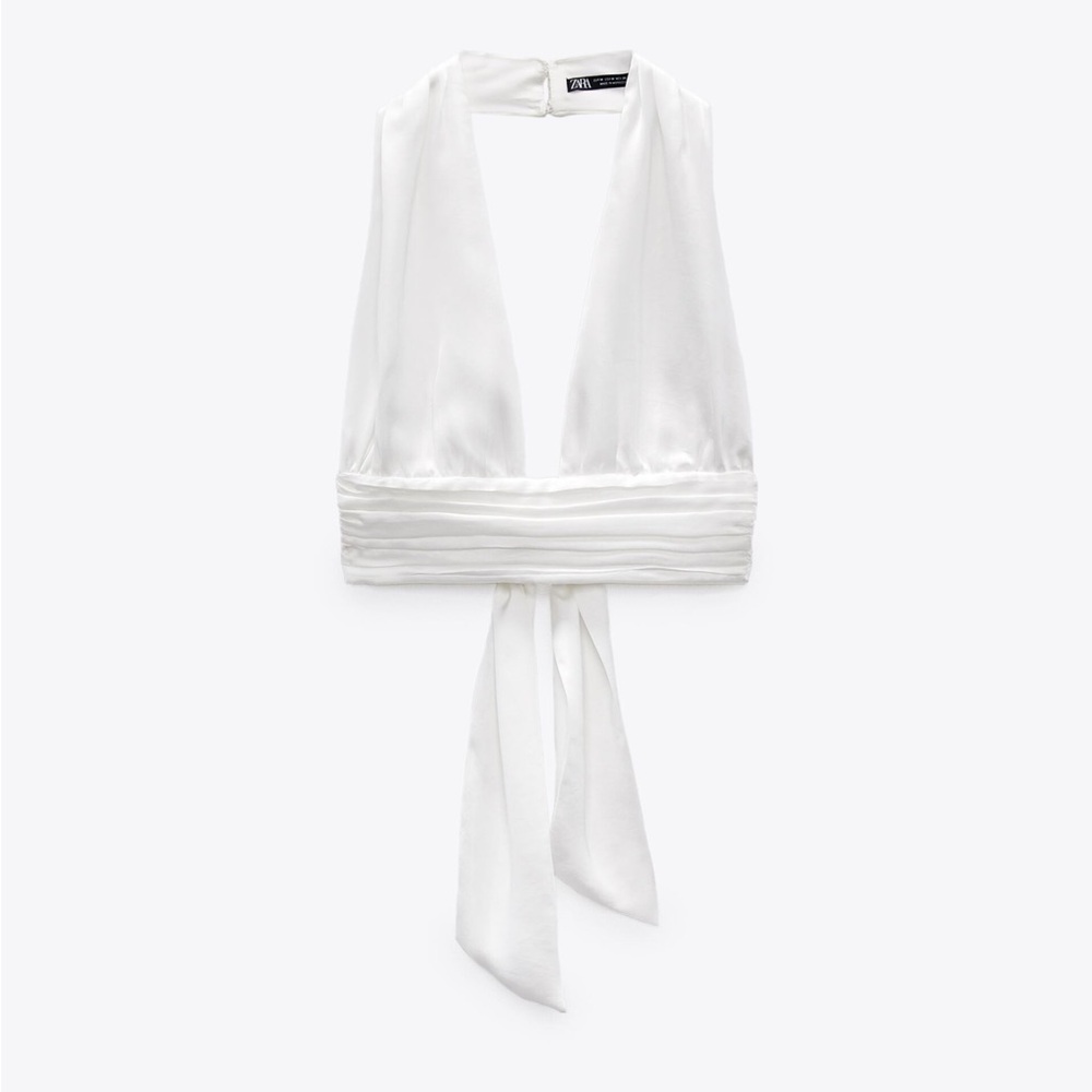 Zara white satin backless top